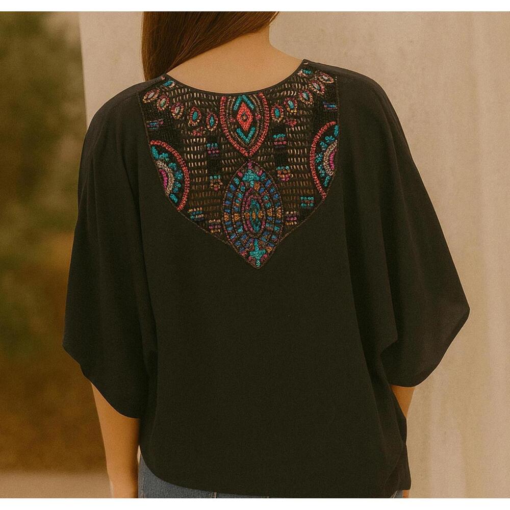 Bohemian Black Embroidered Kimono Top PacSun Embroidered| Western Boho Festival